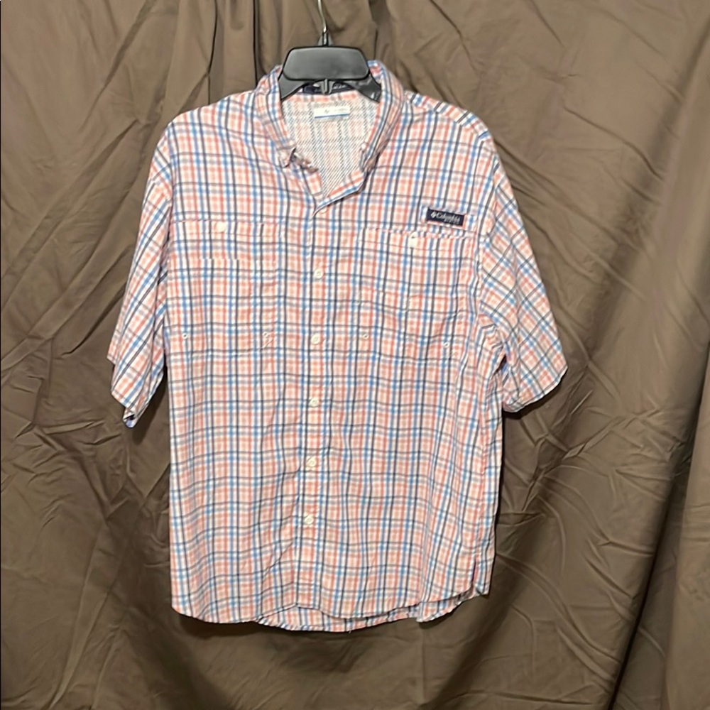 Columbia Casual Button Down Shirt Blue and Orange